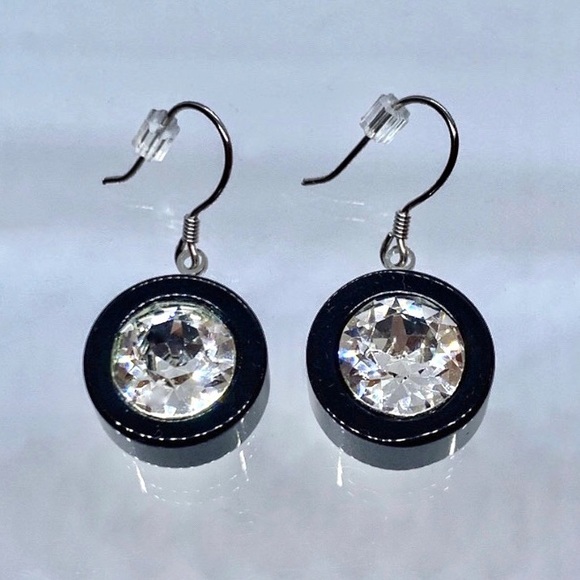 Women’s Crystal Earrings, Black Acrylic, Dangle Drop Earrings, Statement Earring - Picture 6 of 11